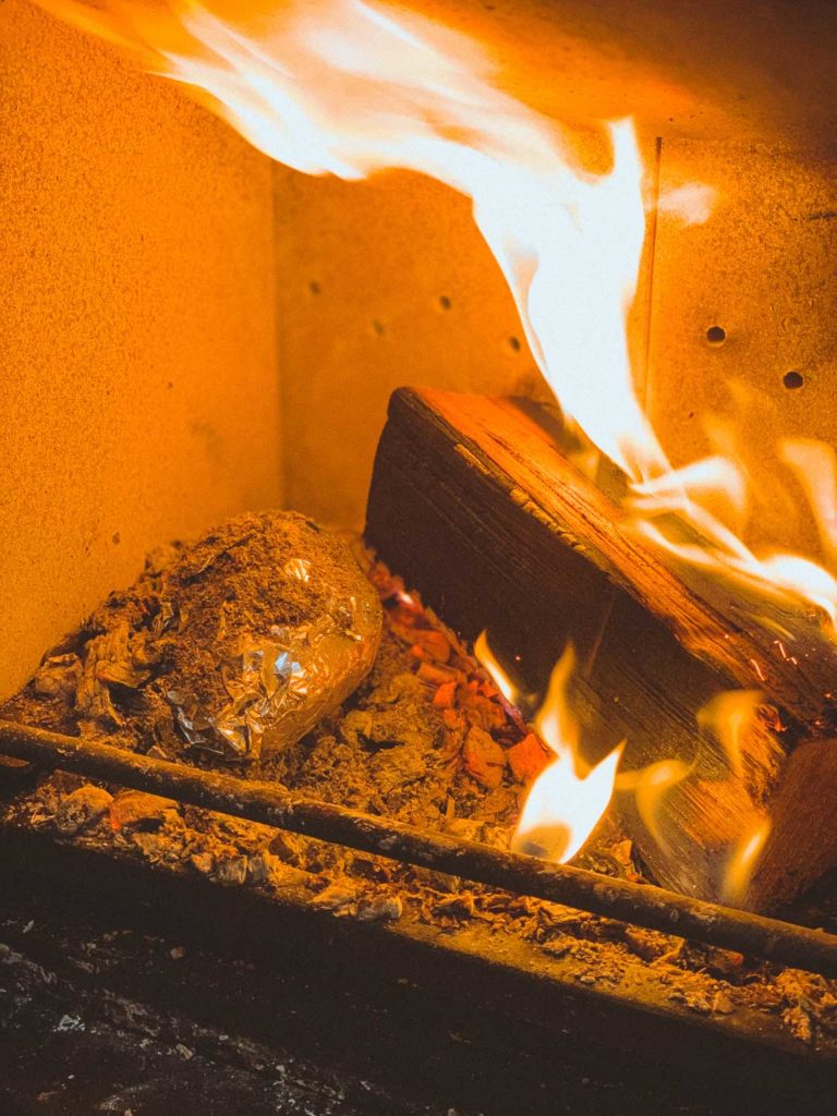 log burner baked potato