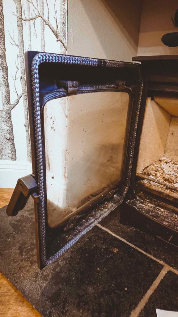 wood burner stove glass cleaning